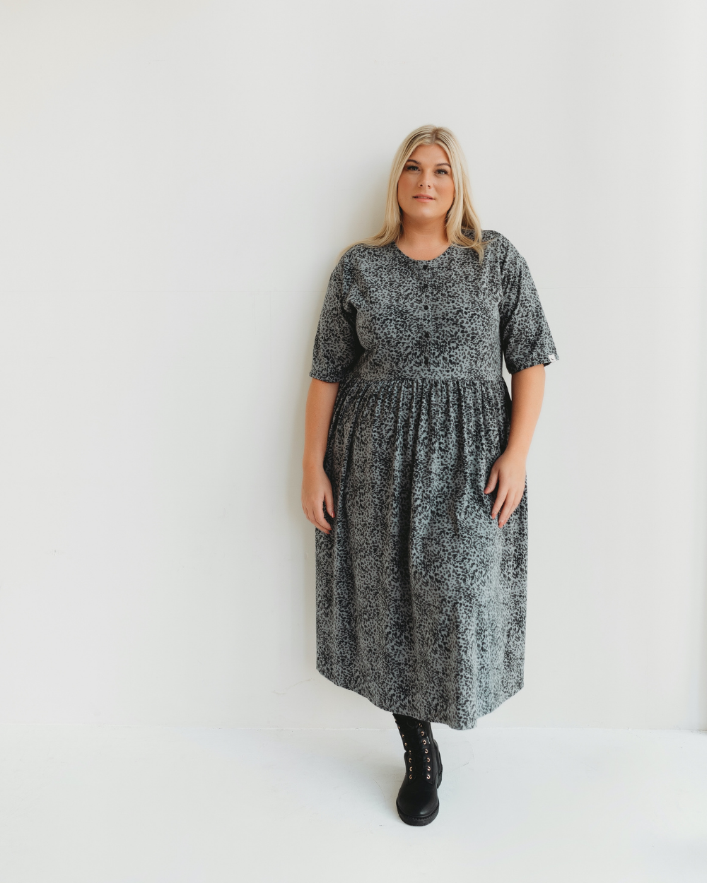 organic cotton Matilda Grey Small Animal Print Midi Dress - image 3