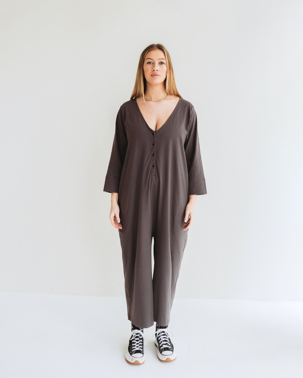 organic cotton Mai Charcoal Grey V-Neck Jumpsuit - image 5