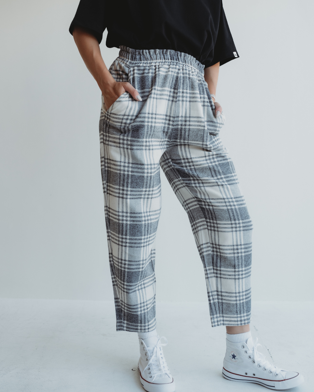 Kate Multicolour Brushed Check Print Barrel Leg Trousers - image 1
