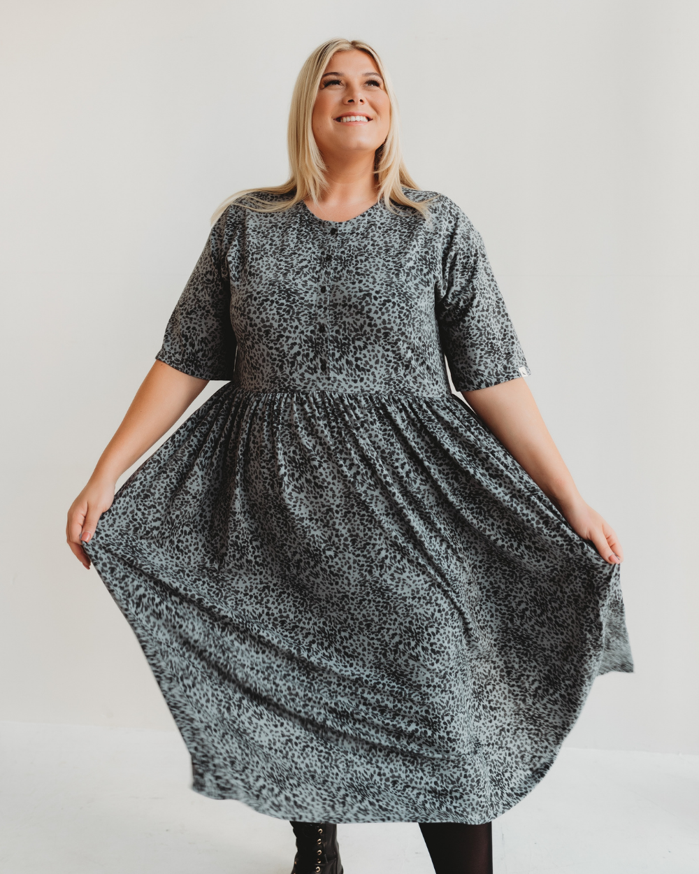 organic cotton Matilda Grey Small Animal Print Midi Dress - image 1