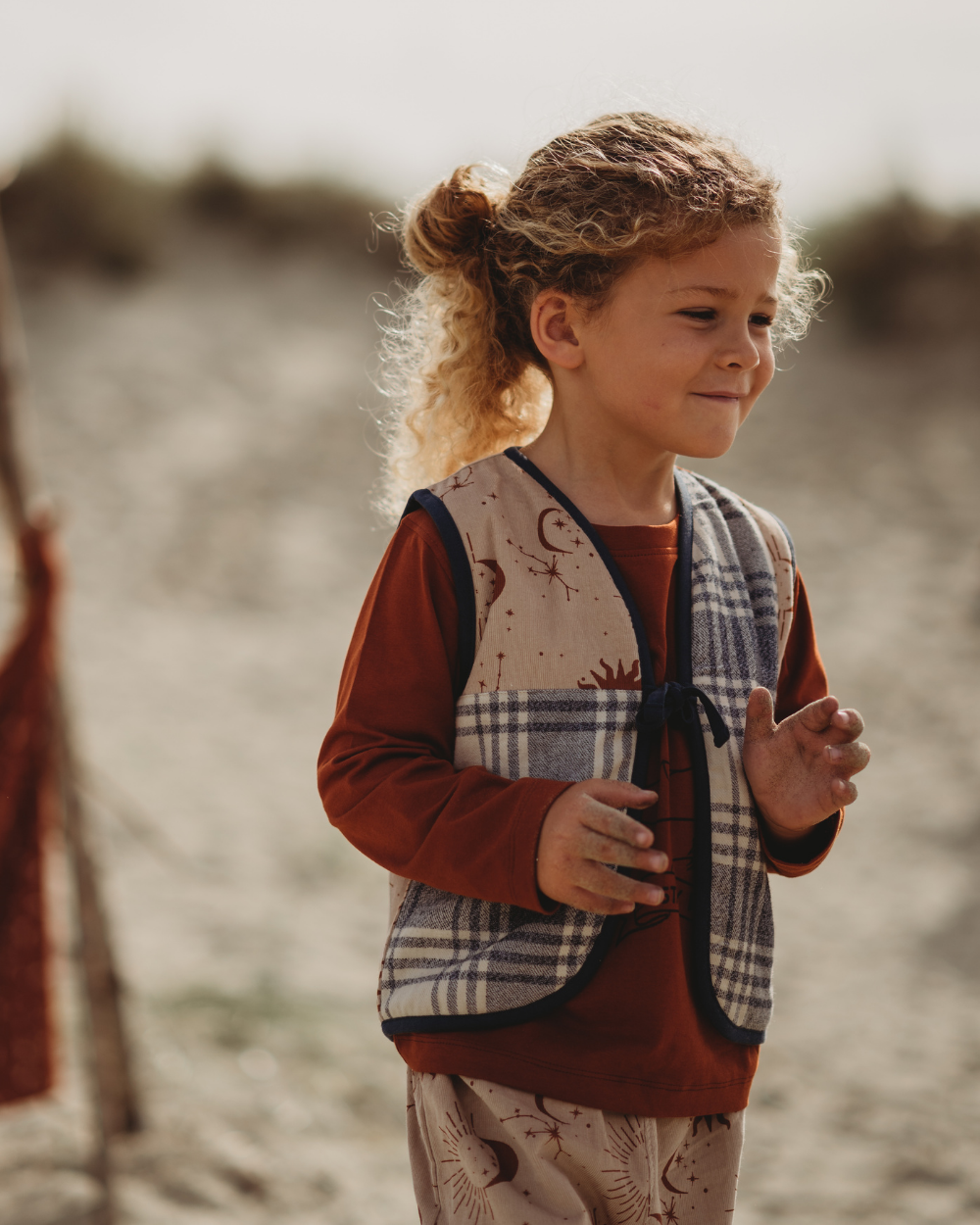 Multicolour Check And Celestial Print Patchwork Gilet - image 3