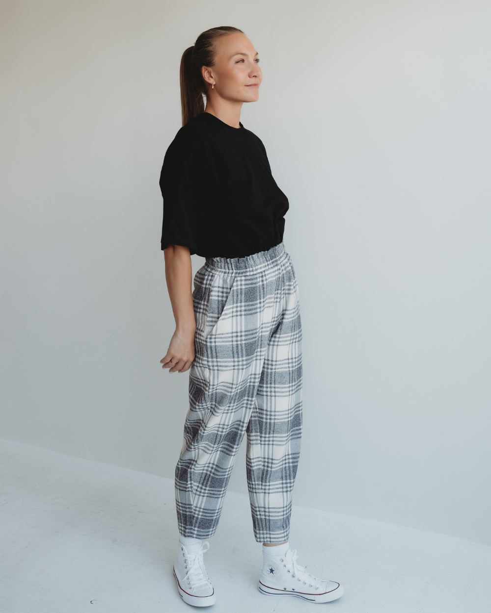 Kate Multicolour Brushed Check Print Barrel Leg Trousers - image 3