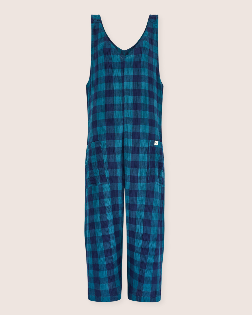 Grace Navy Check Print Reversible Wide Leg Jumpsuit- image 2