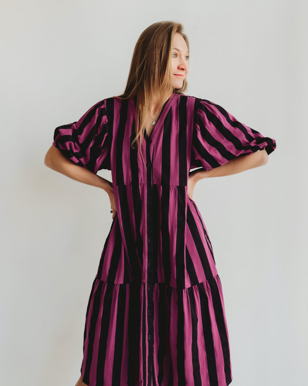 organic cotton Clara Pink Bold Stripe Print Midi Dress - image 1