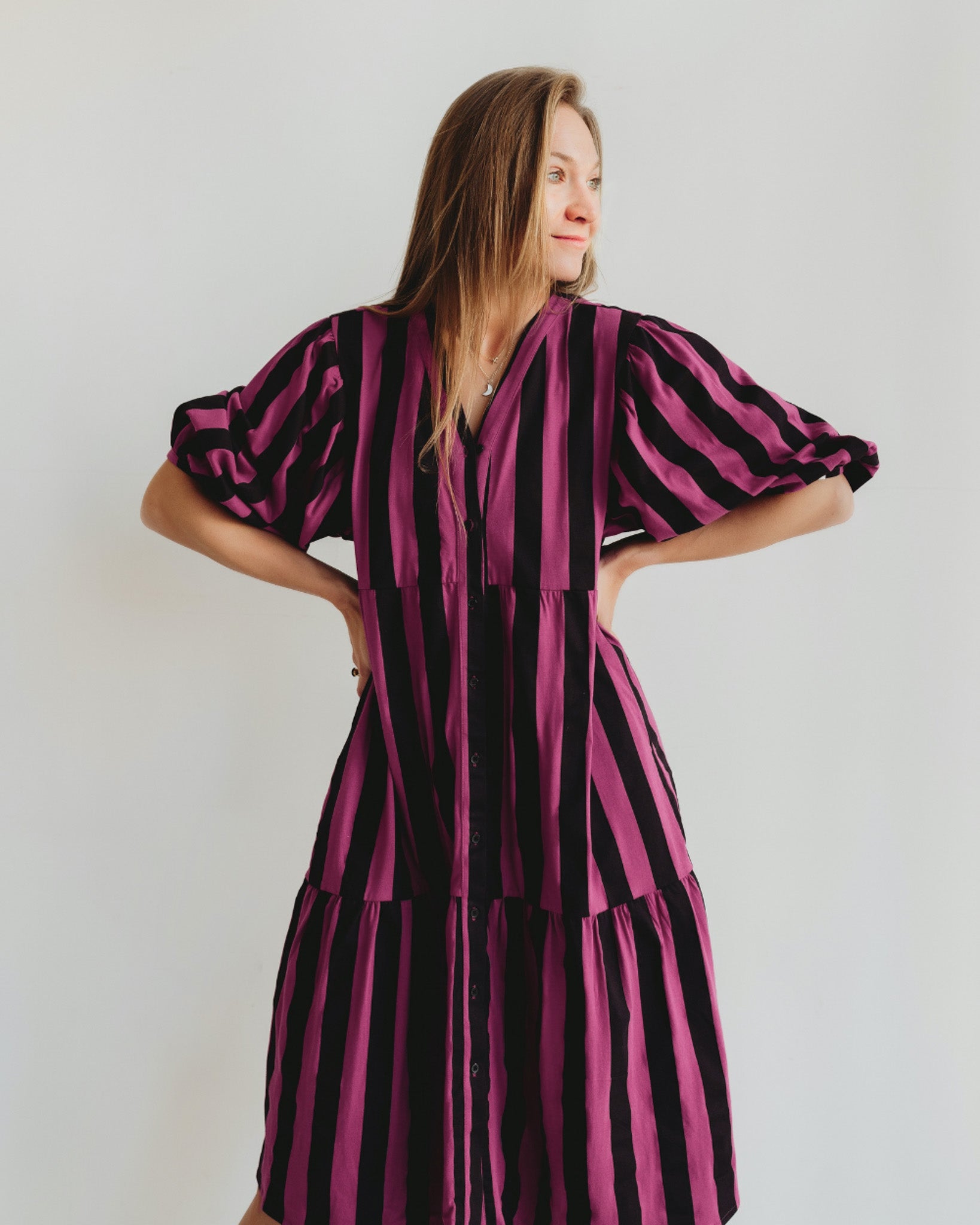 organic cotton Clara Pink Bold Stripe Print Midi Dress - image 1