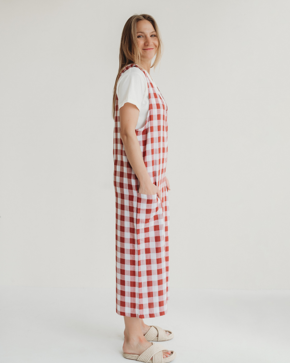 Grace Red Check Print Reversible Wide Leg Jumpsuit- image 4