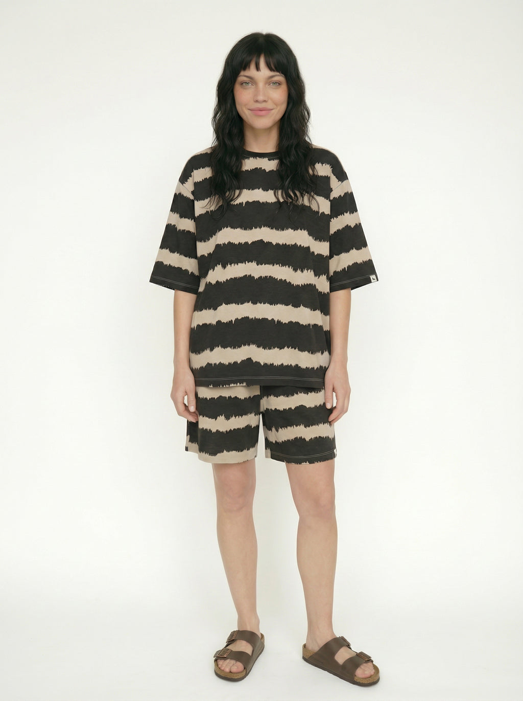 Audrey Black Wavy Stripe Print Shorts