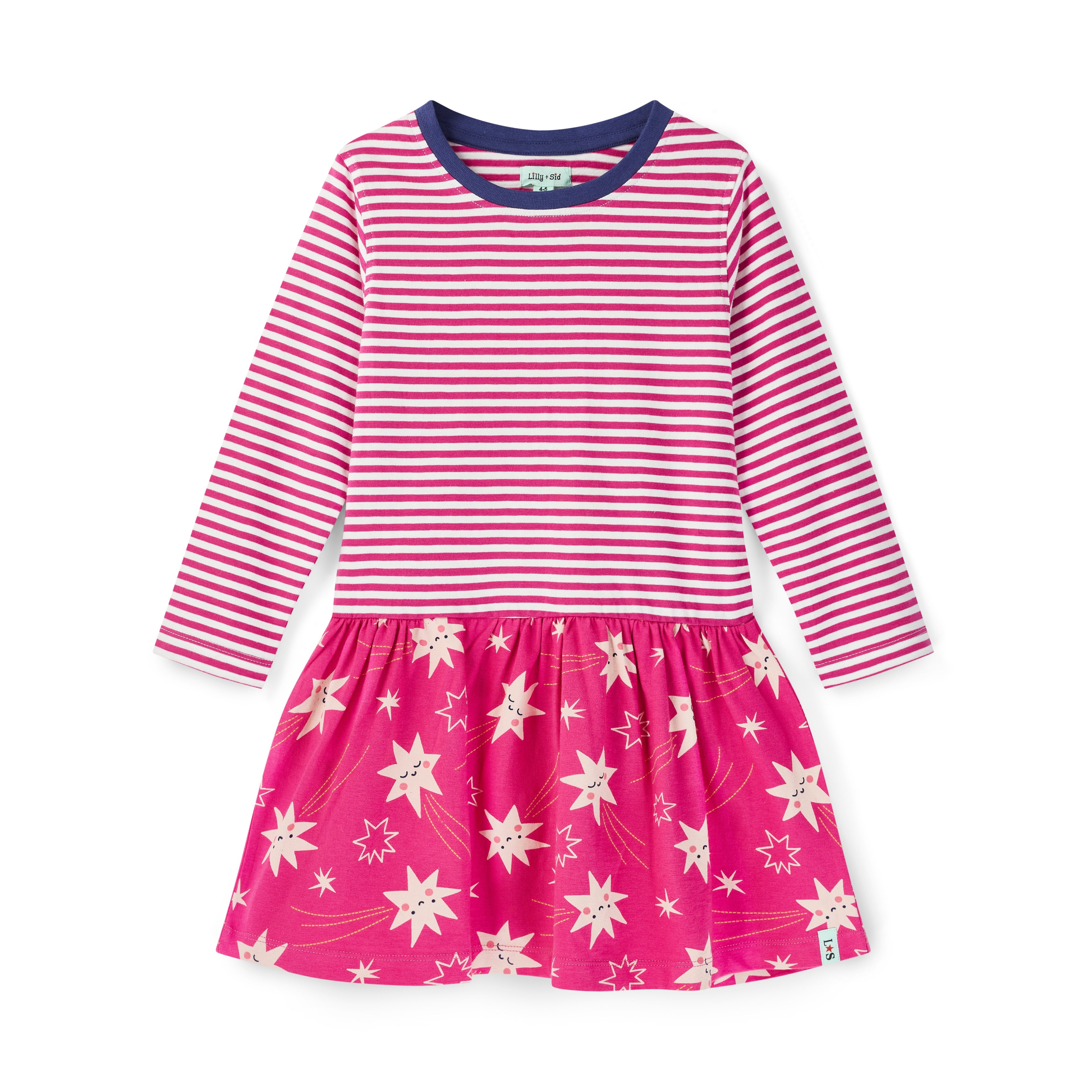 Pink Shooting Stars And Stripe Print Dress