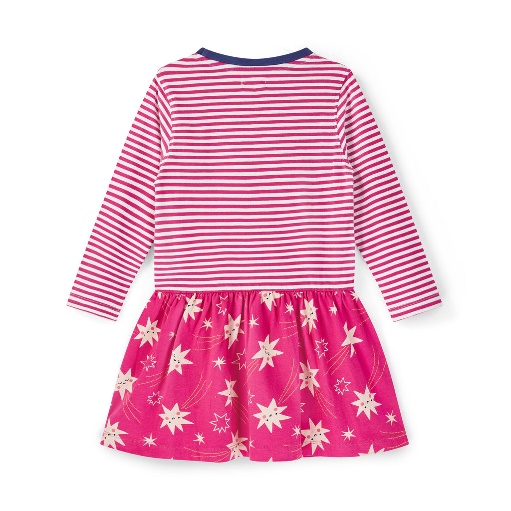 Pink Shooting Stars And Stripe Print Dress