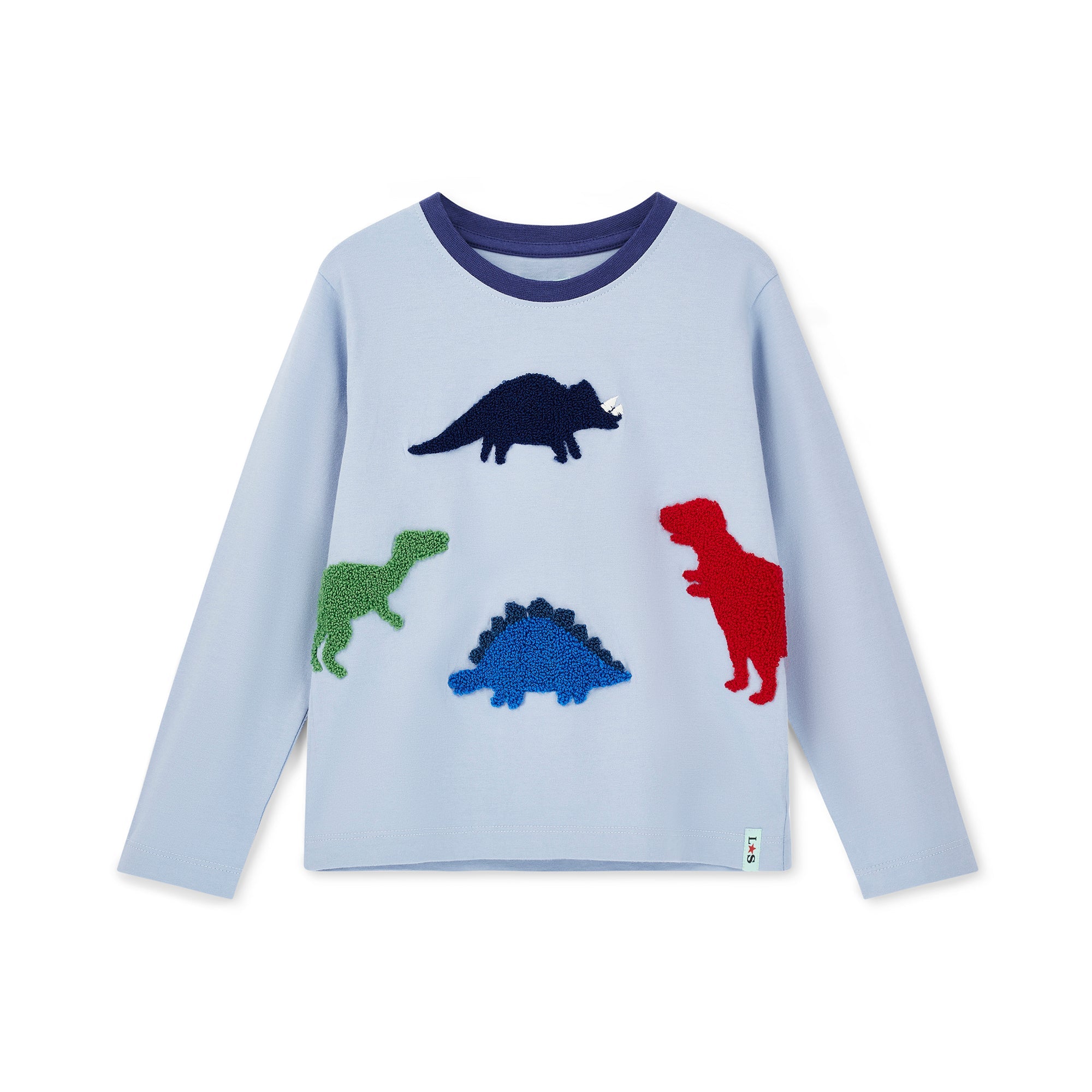 Light Blue Roaming Dinosaur Applique Top