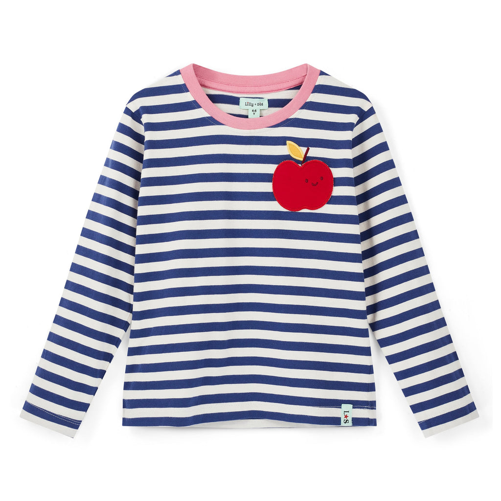 Navy Apple On Stripe Print Top