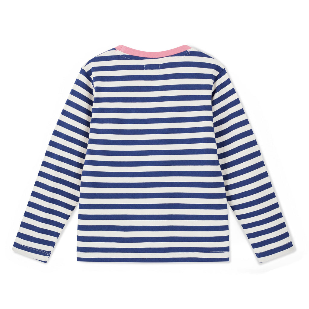 Navy Apple On Stripe Print Top