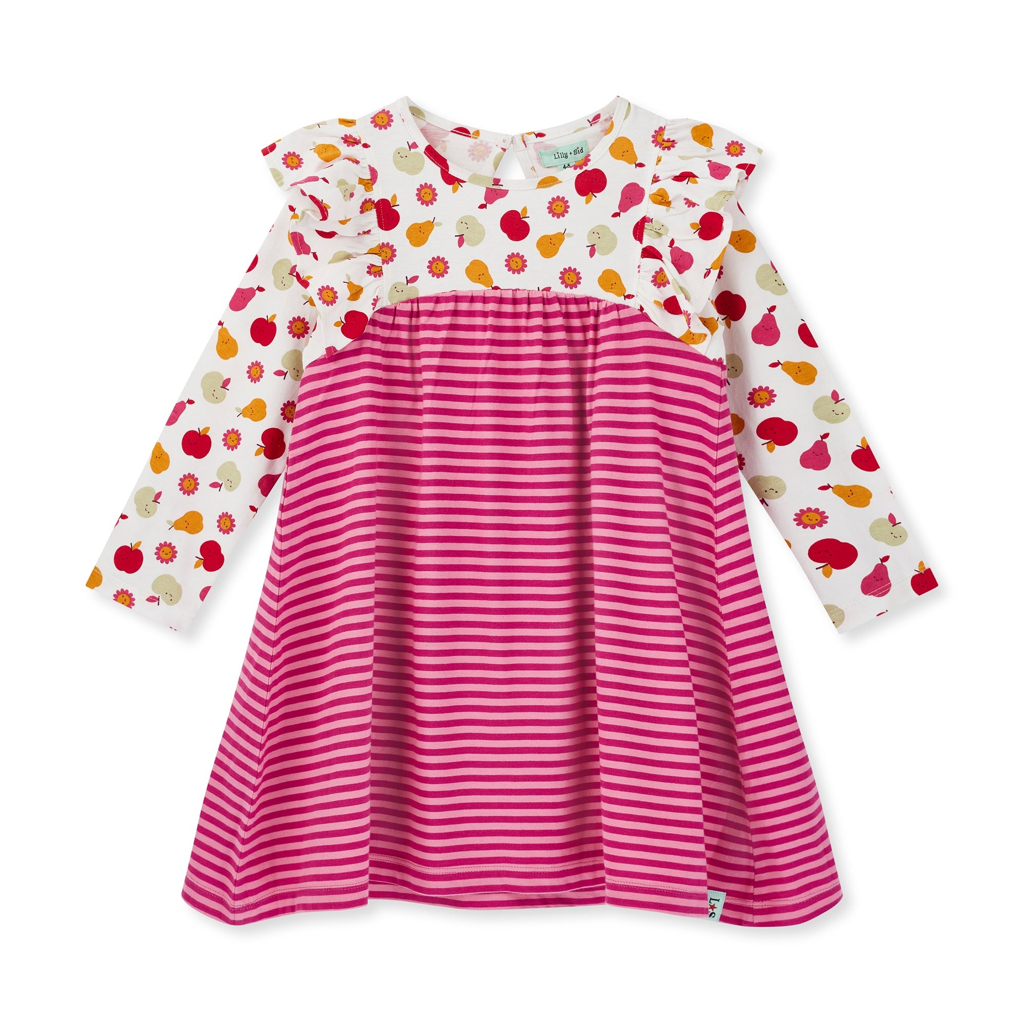 Pink Fruit And Stripe Print Dress