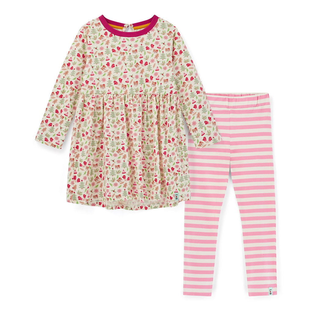 Multicoloured Lilly Gingerbread Print Dress And Legging Set