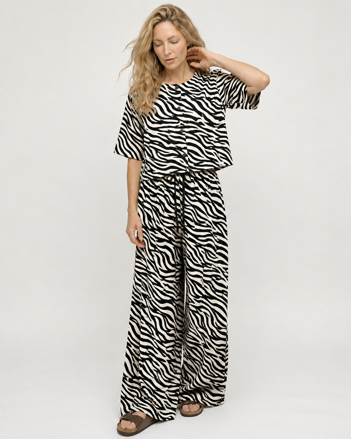 Elle Brown Tiger Print Button Front Top