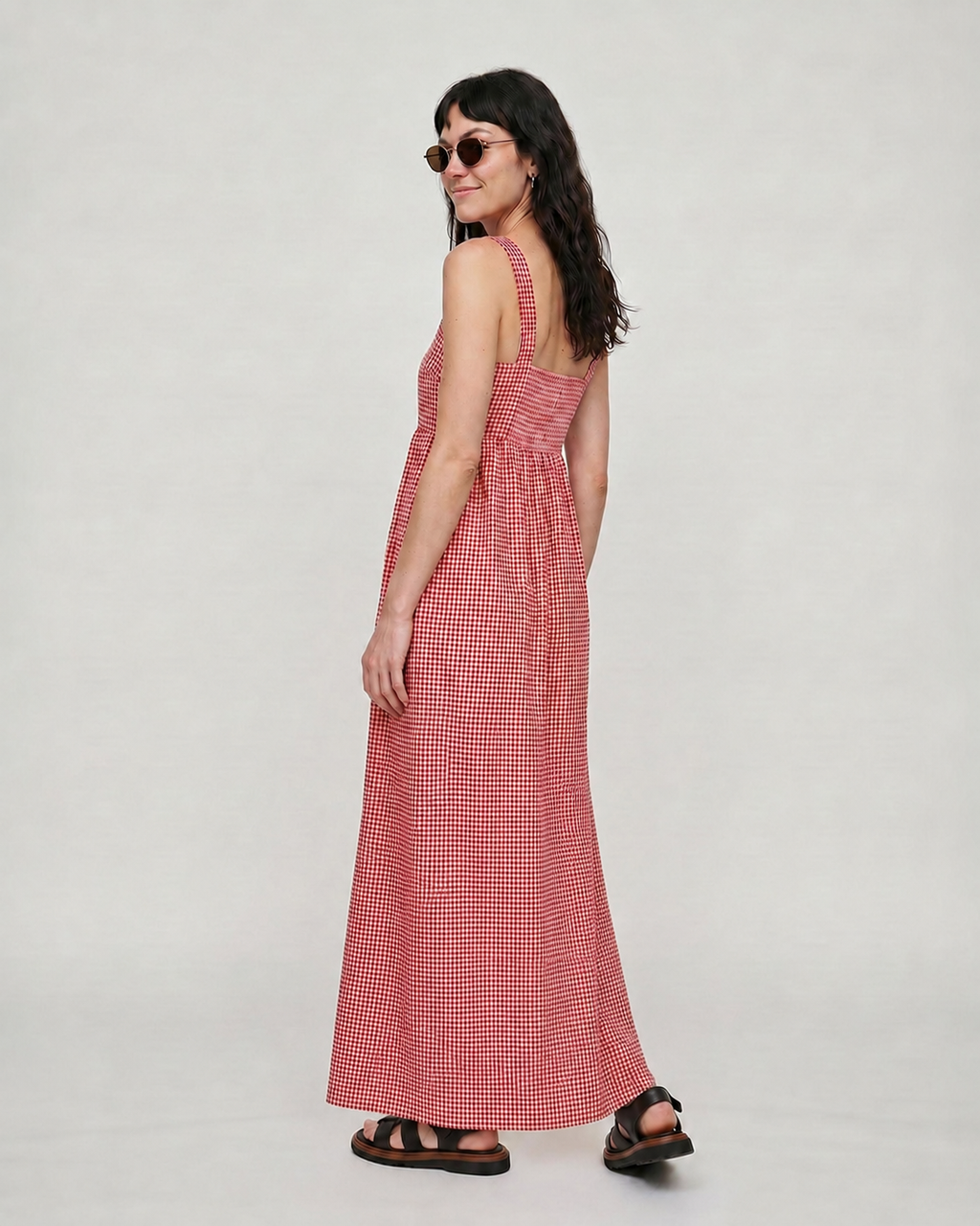 Eyre Burgandy Gingham Midaxi Dress