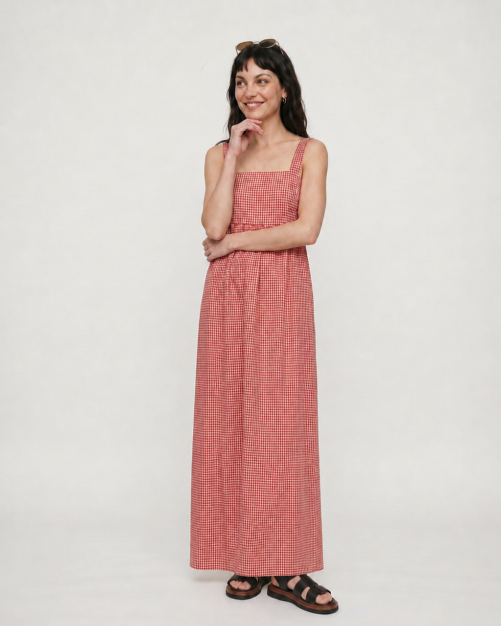 Eyre Burgandy Gingham Midaxi Dress