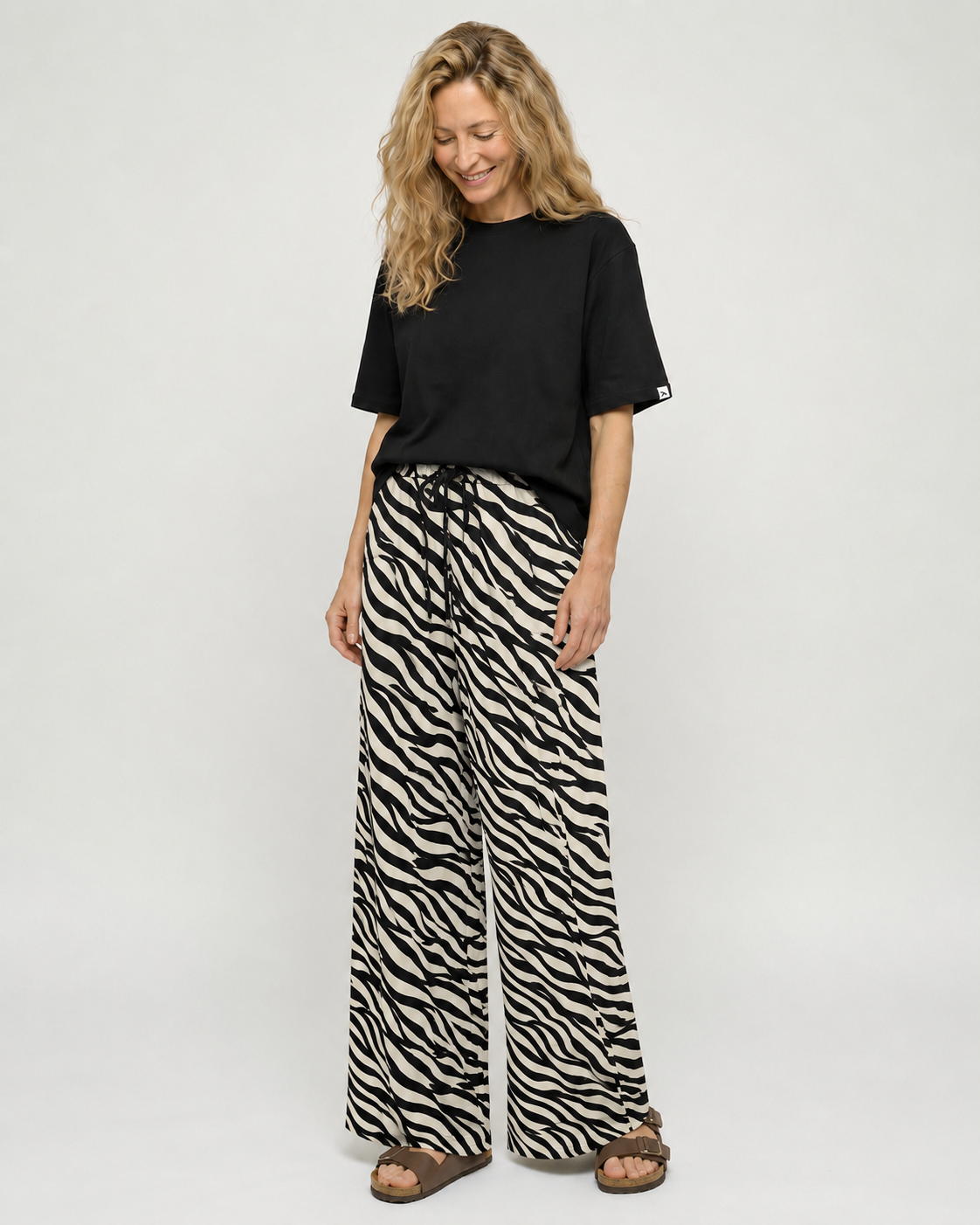 Thi Brown Tiger Stripe Print Wide Leg Trouser