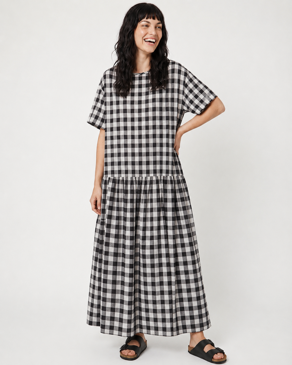Drew Black Gingham Midi Dress