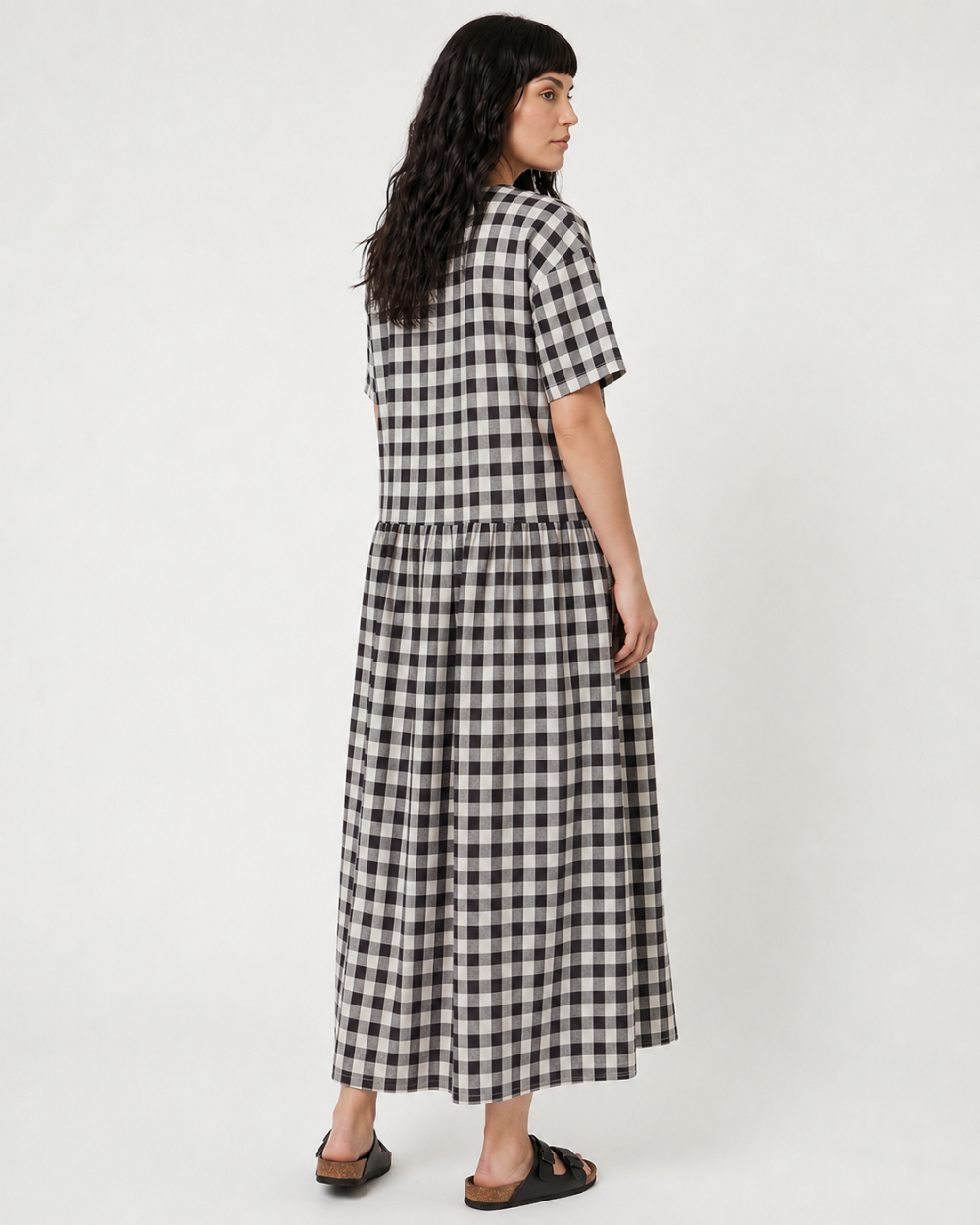 Drew Black Gingham Midi Dress