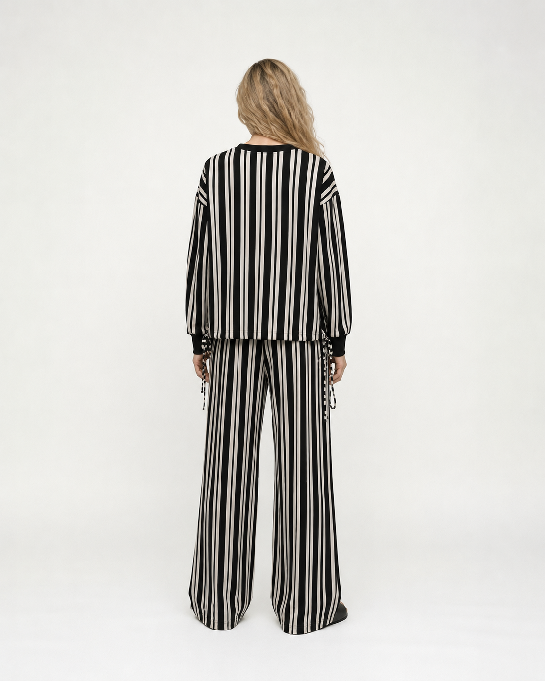 Thi Black Stripe Print Wide Leg Trouser