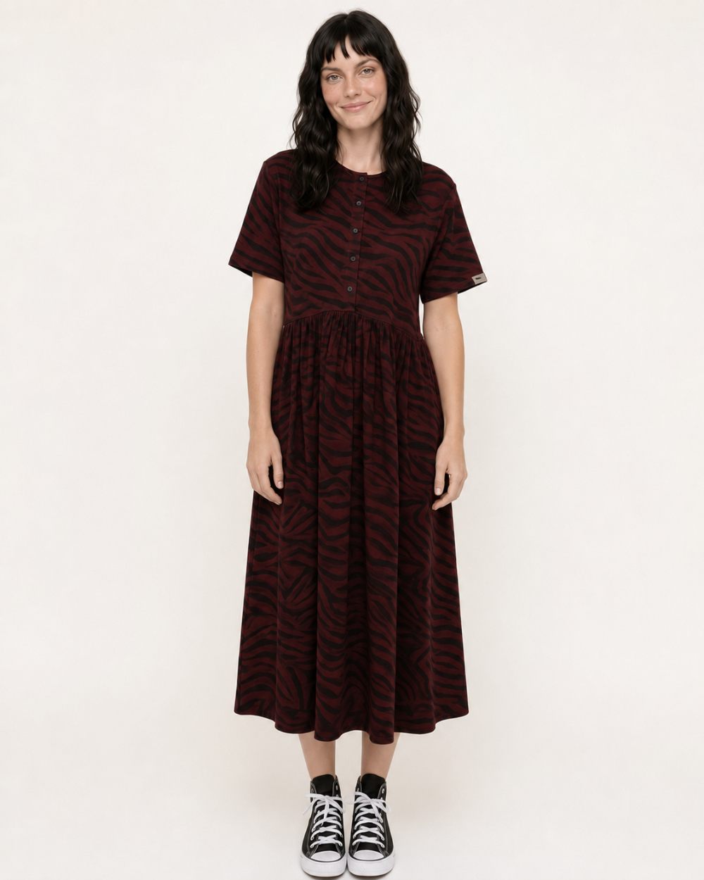 Matilda Burgundy Tiger Print Midi Dress