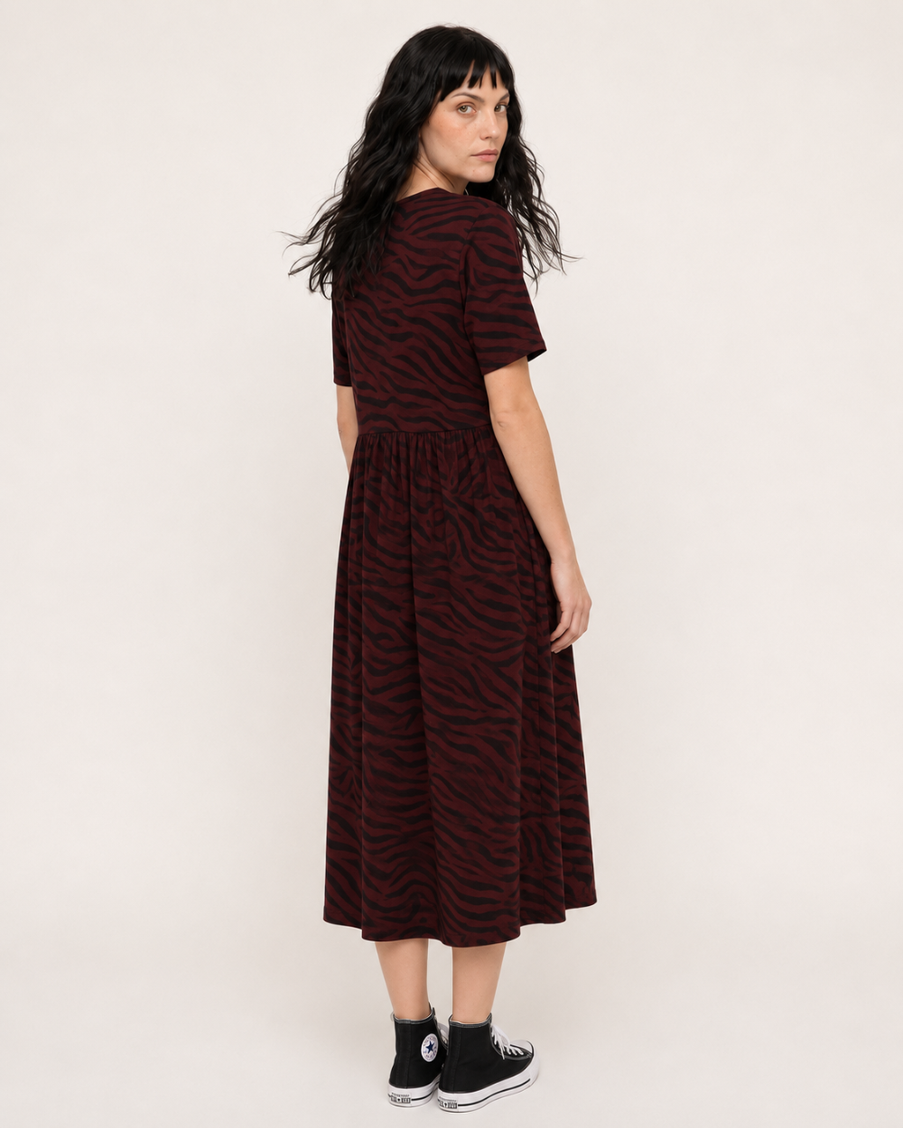 Matilda Burgundy Tiger Print Midi Dress