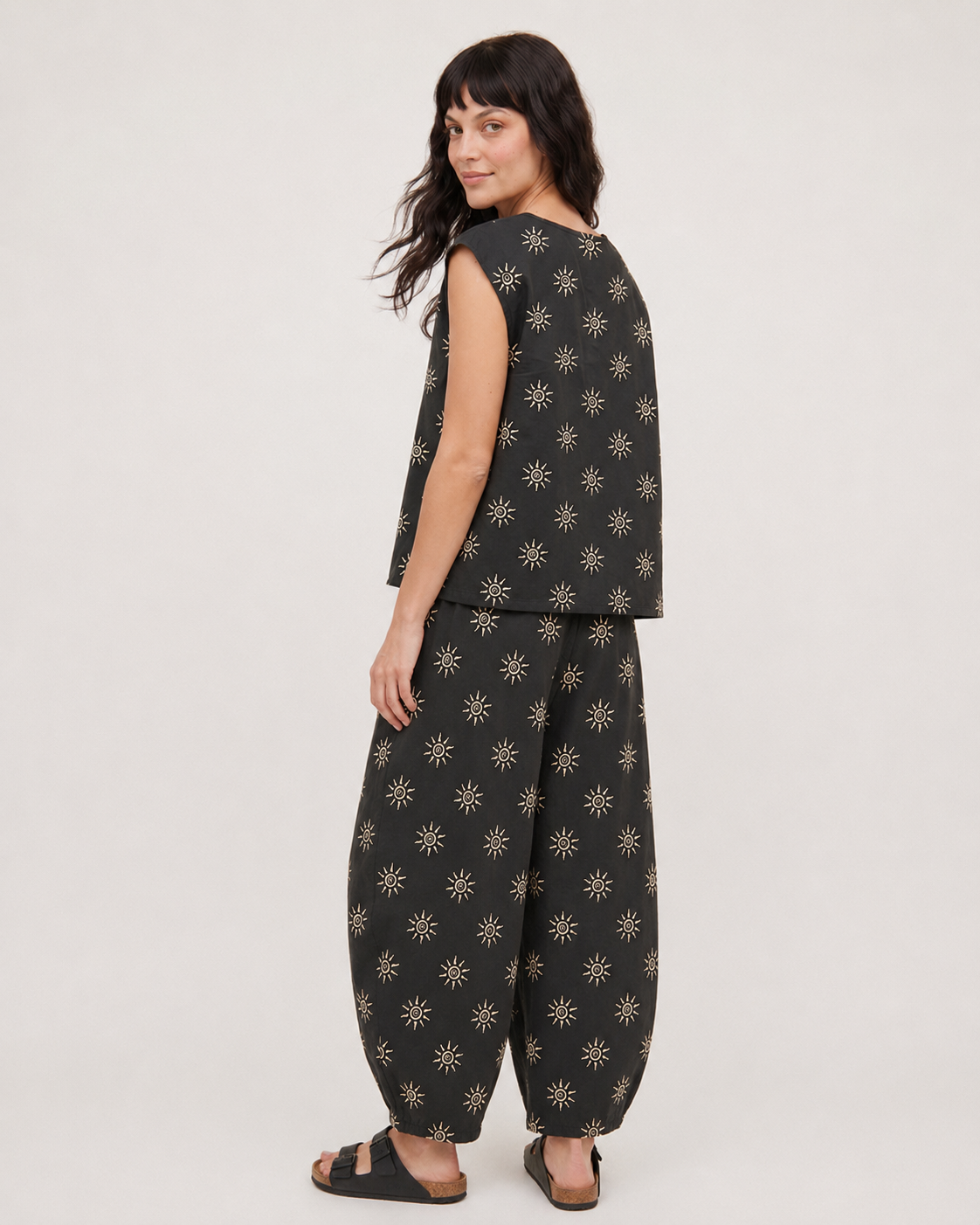 Jae Black Starburst Print Barrel Leg Trouser