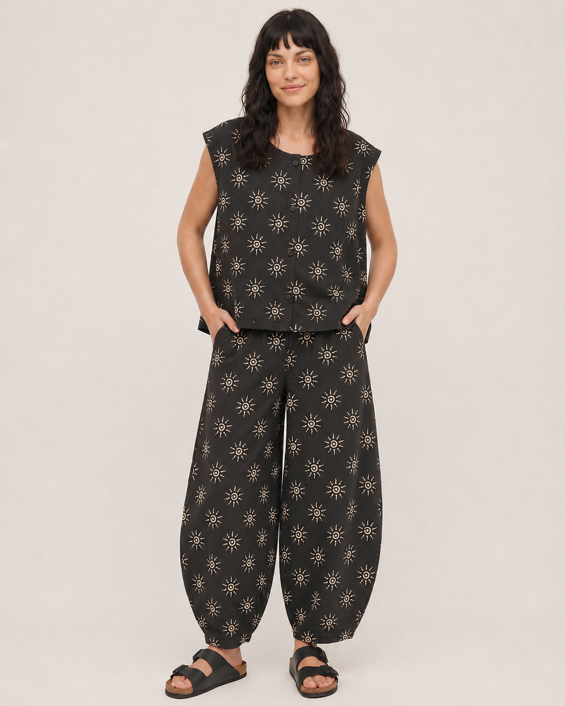 Jae Black Starburst Print Barrel Leg Trouser