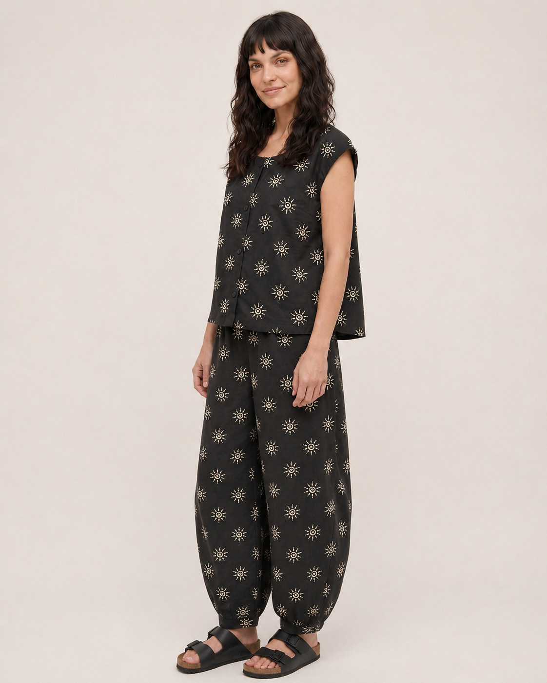 Jae Black Starburst Print Barrel Leg Trouser