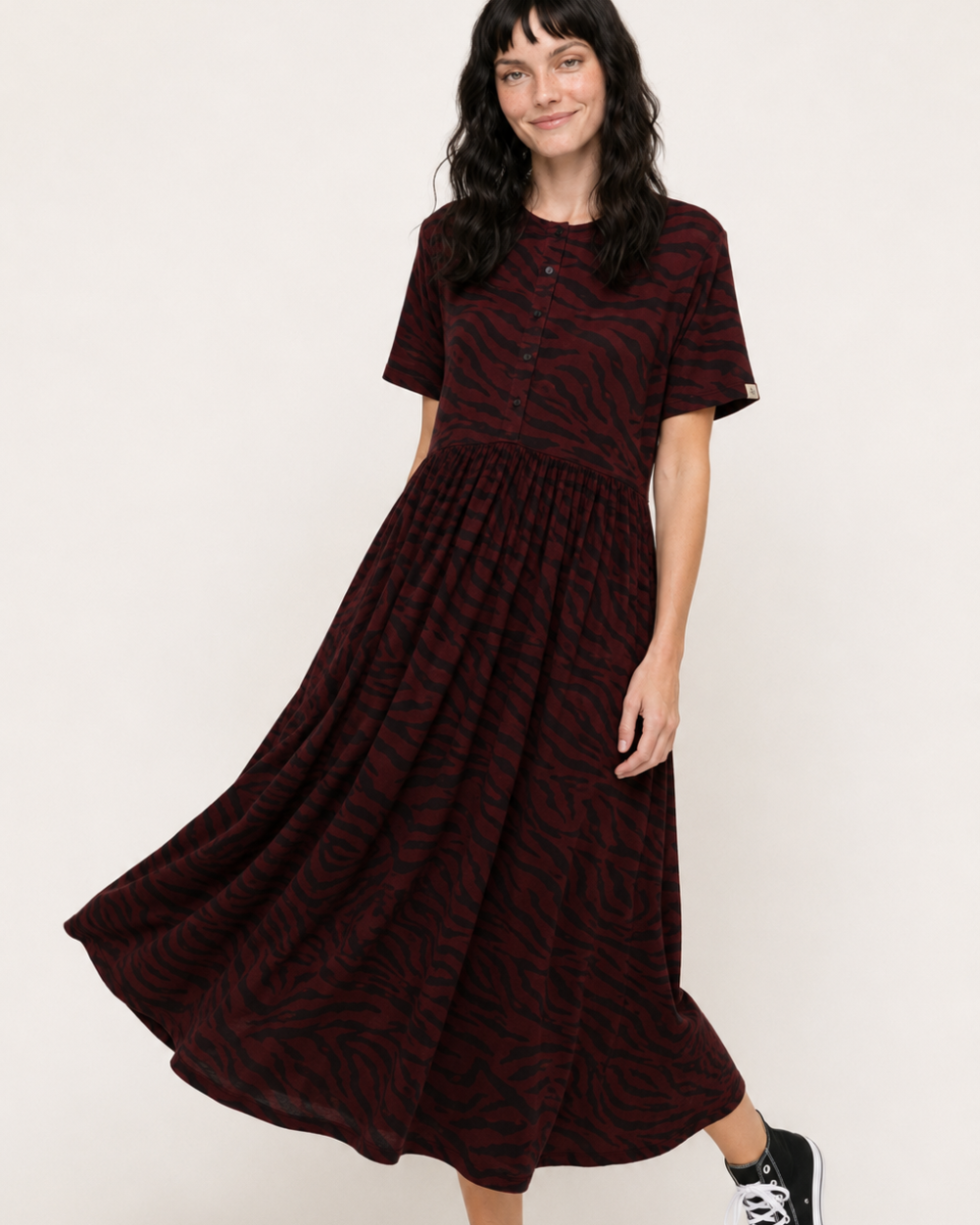 Matilda Burgundy Tiger Print Midi Dress