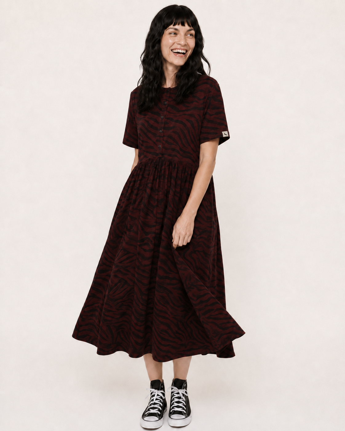 Matilda Burgundy Tiger Print Midi Dress