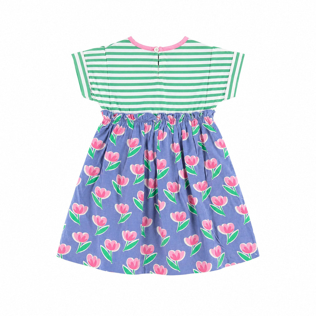 Multicoloured Tulip And Stripe Print Dress