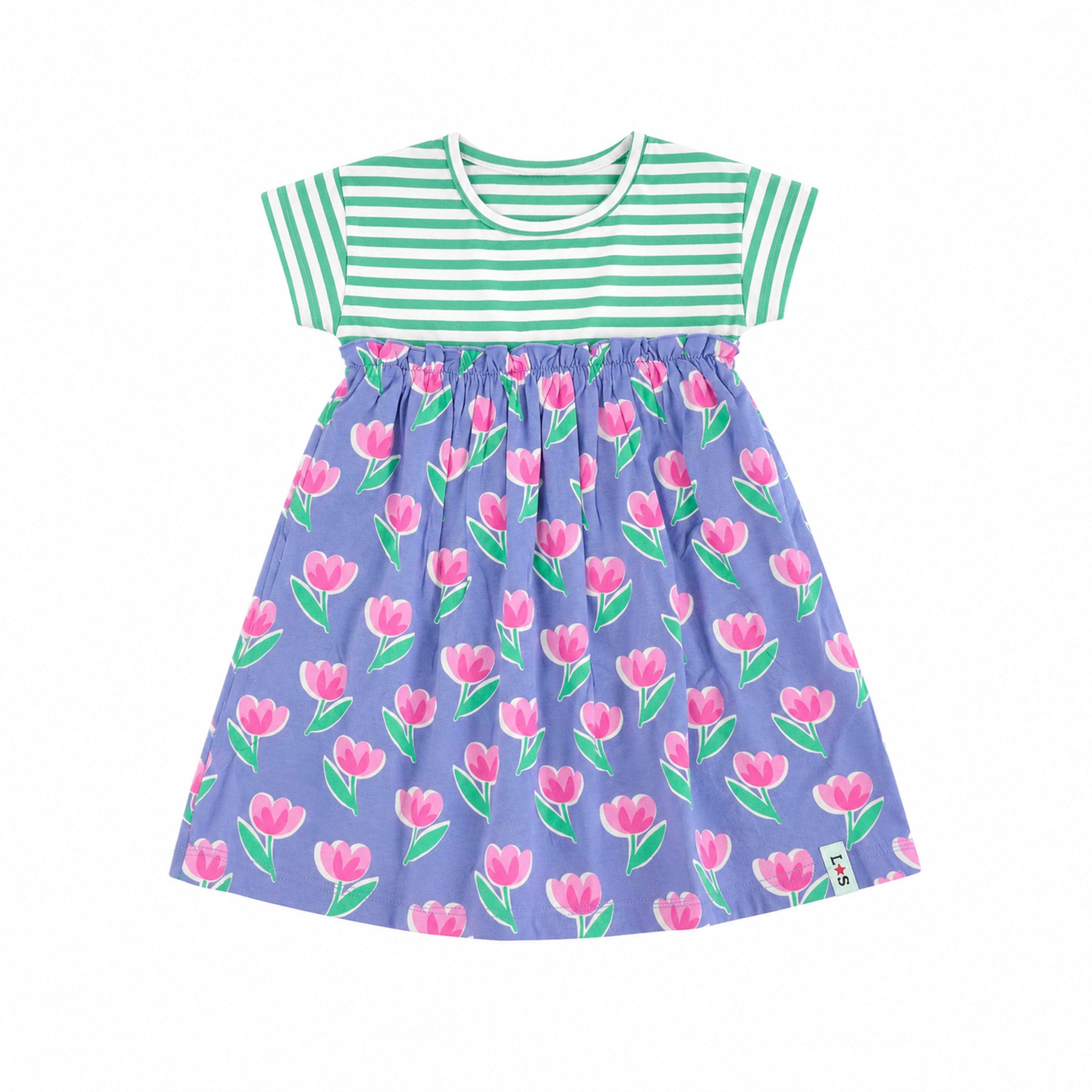 Multicoloured Tulip And Stripe Print Dress