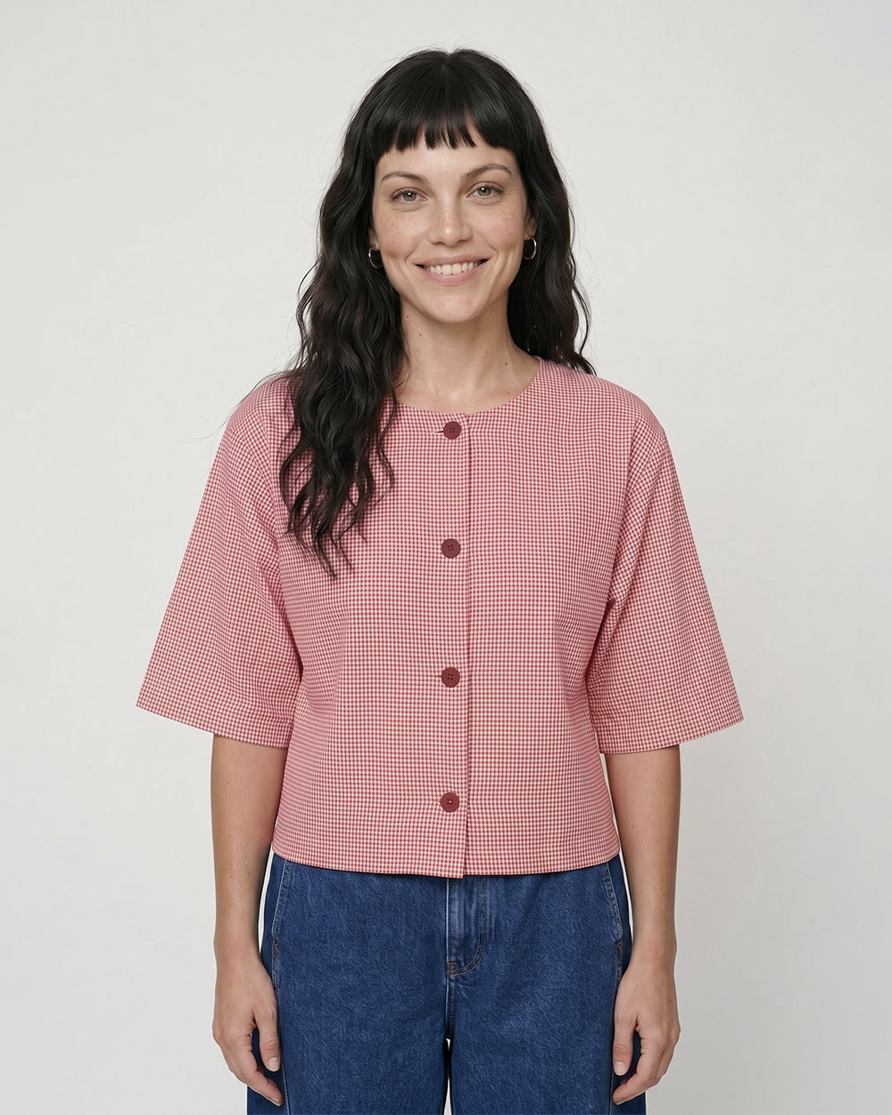 PREORDER Elle Burgandy Gingham Top