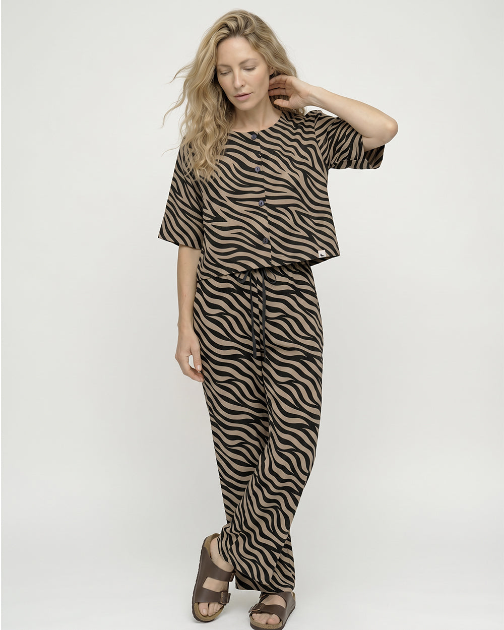 PREORDER - Elle Brown Tiger Print Button Front Top