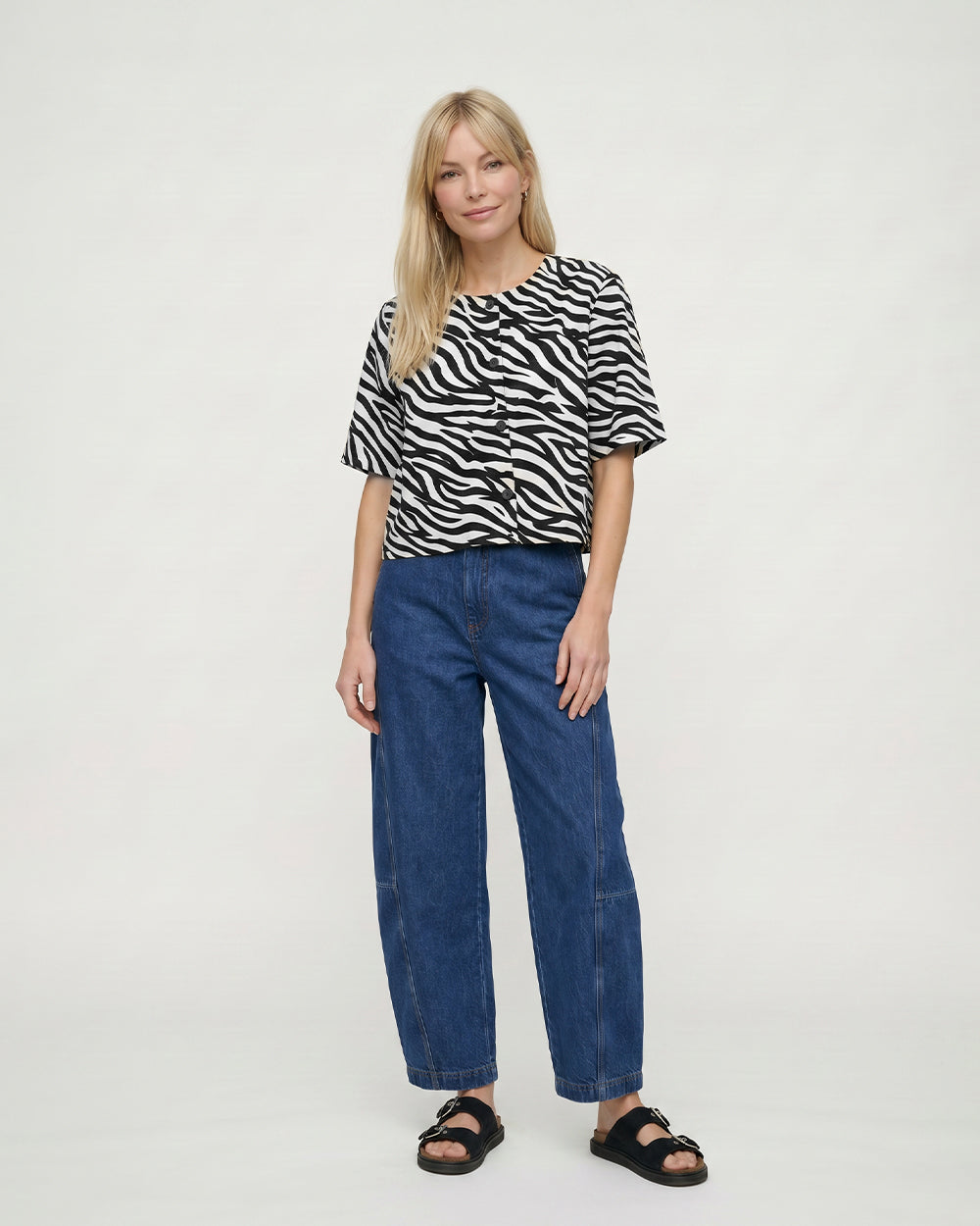 Elle Cream Tiger Print Button Front Top