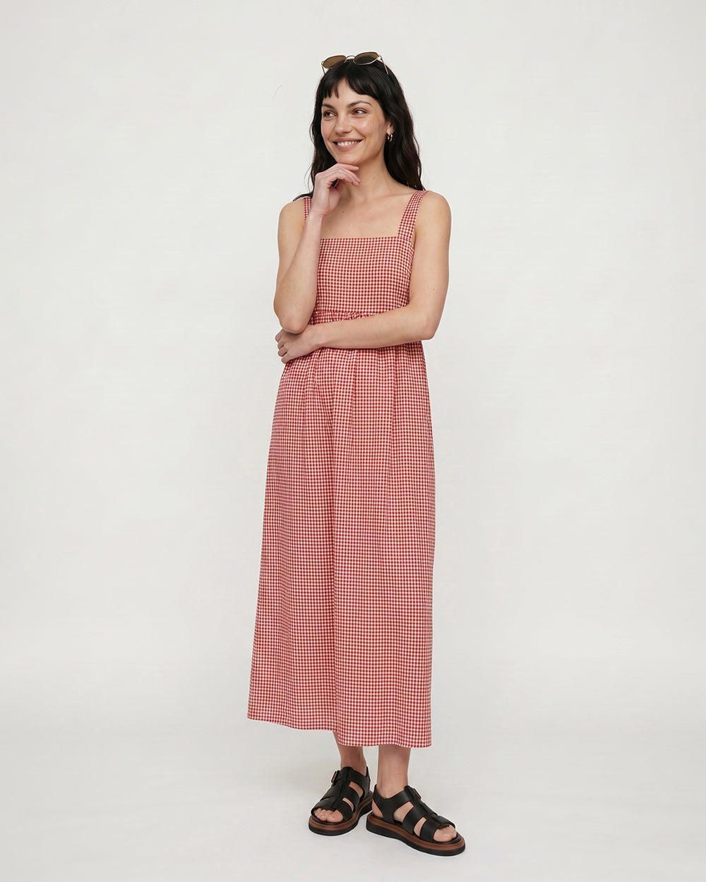 PREORDER Eyre Burgandy Gingham Midi Dress