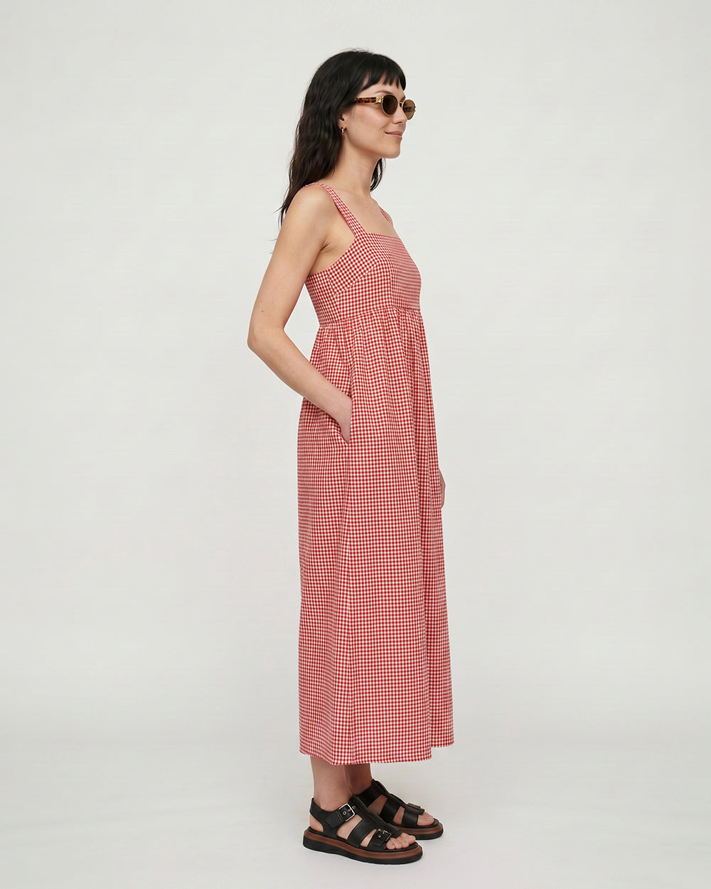 PREORDER Eyre Burgandy Gingham Midi Dress