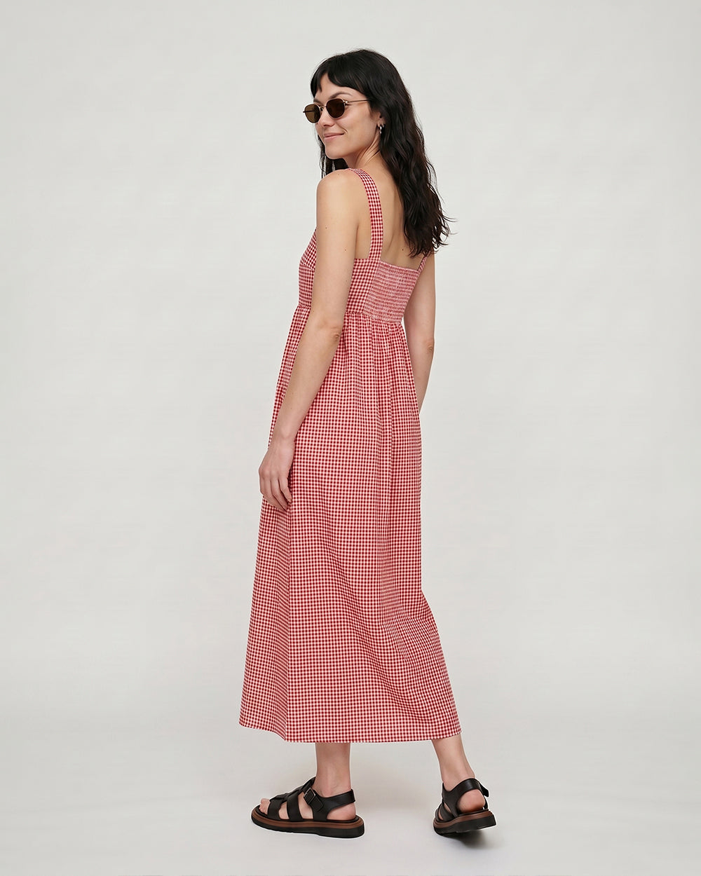 PREORDER Eyre Burgandy Gingham Midi Dress