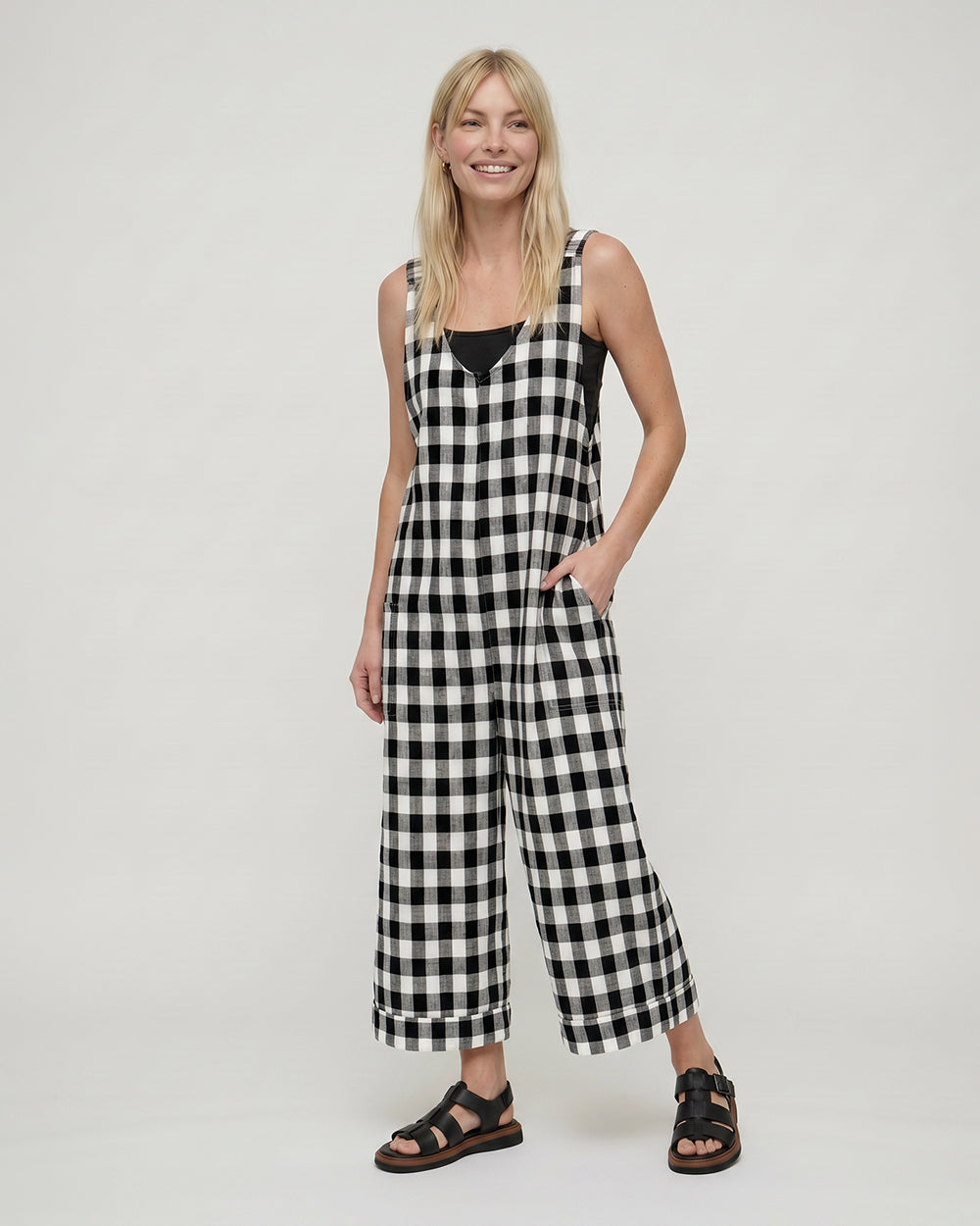 Grace Black Check Reversible Wide Leg Jumpsuit