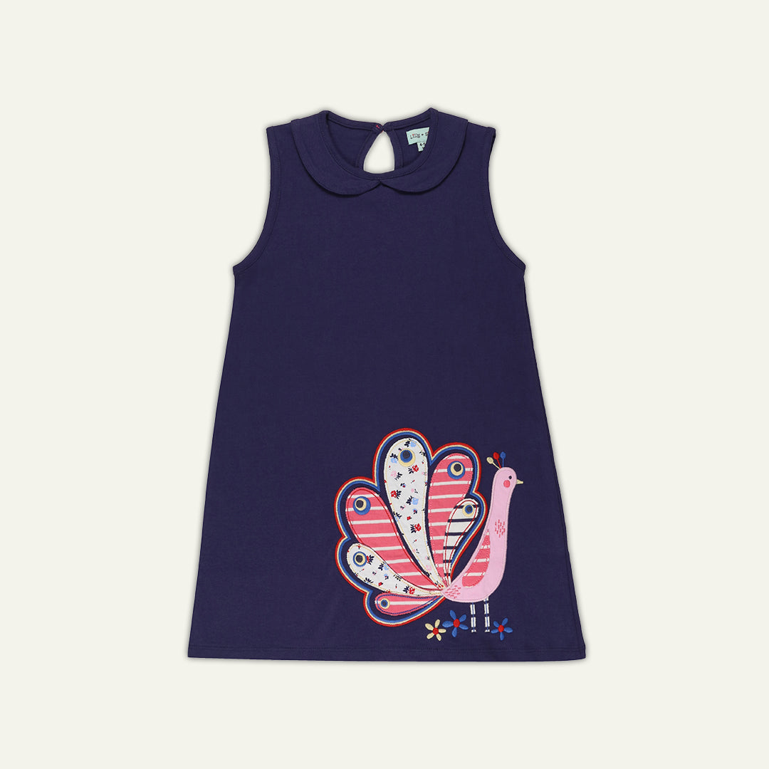 Navy Peacock Applique Dress