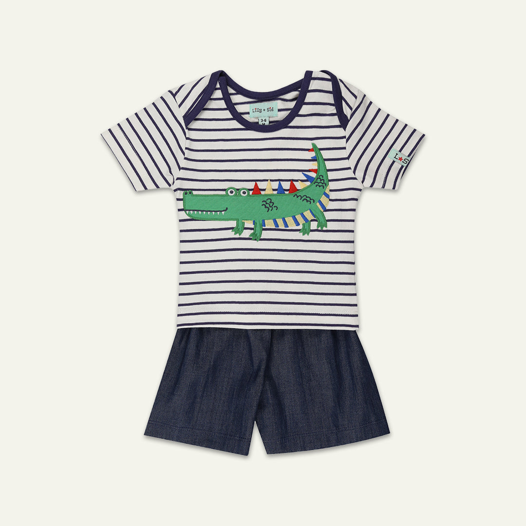 Multicoloured Stripe Print T-shirt And Short Set