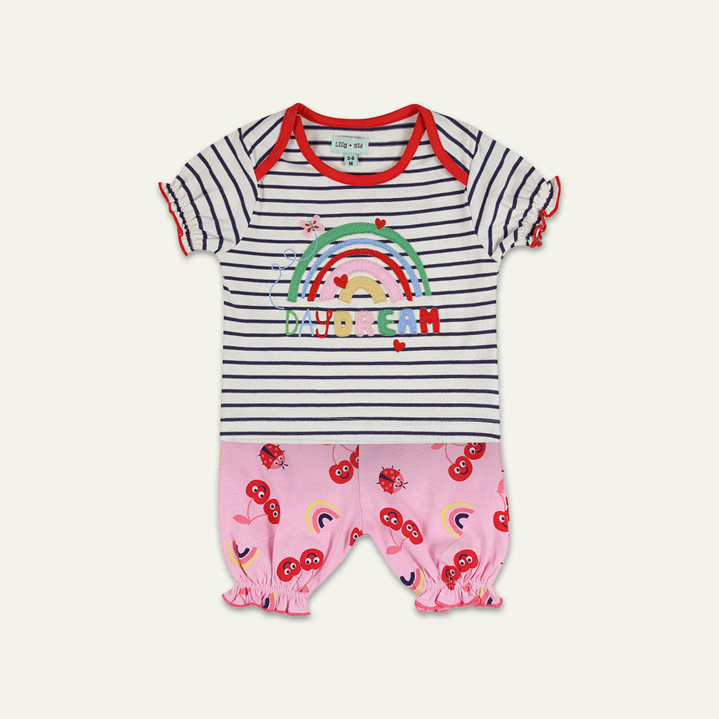 Multicoloured Cherry Print Top And Legging Set