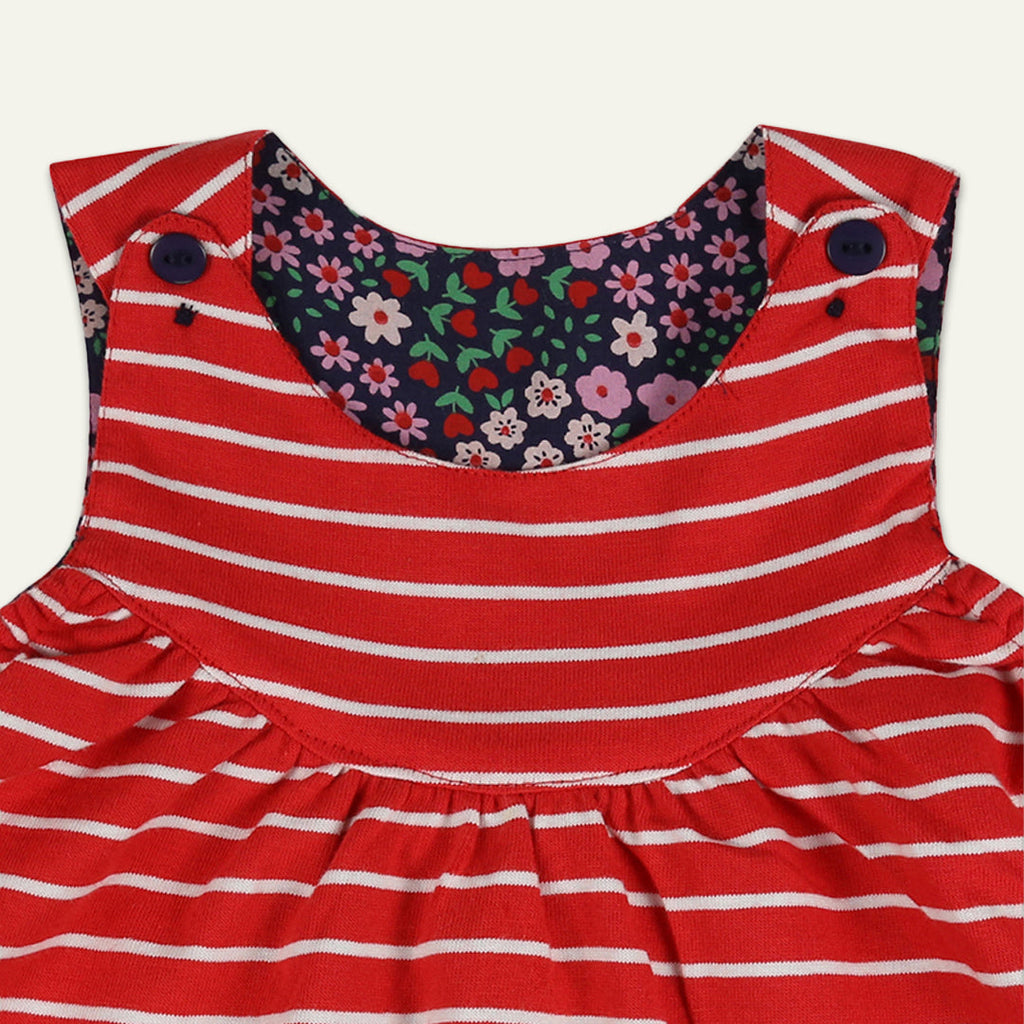 Multicoloured Stripe And Dark Floral Print Dress And Top Set