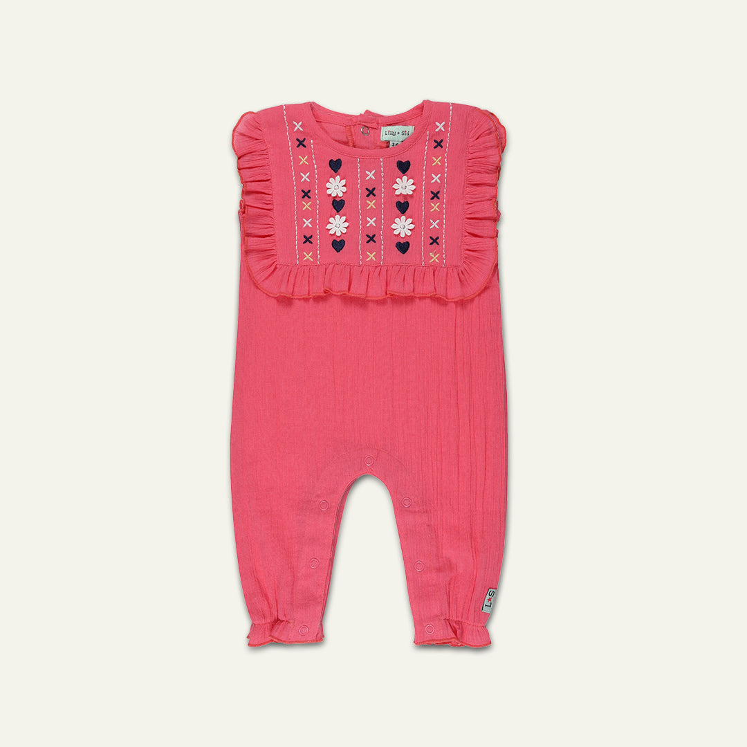 Pink Floral Embroidered Romper