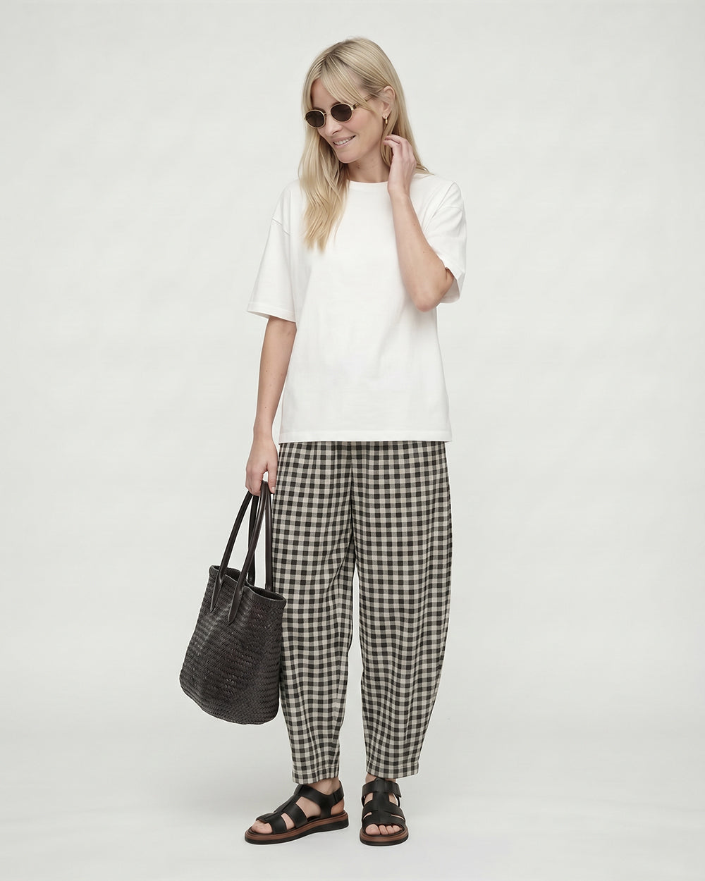 PREORDER Kate Black Check Barrel Leg Trouser