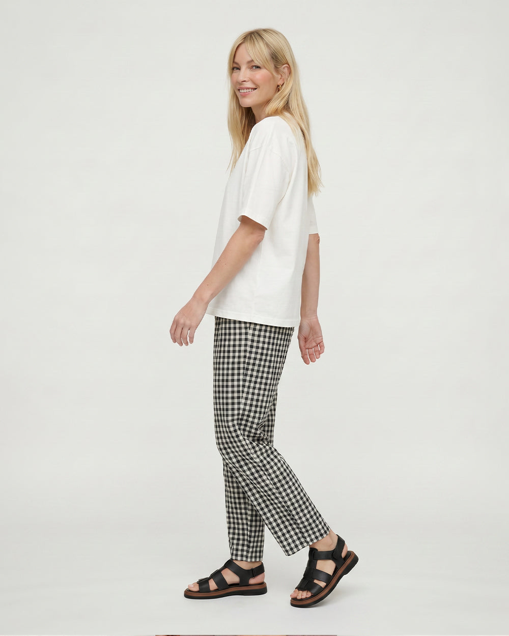 PREORDER Kate Black Check Barrel Leg Trouser