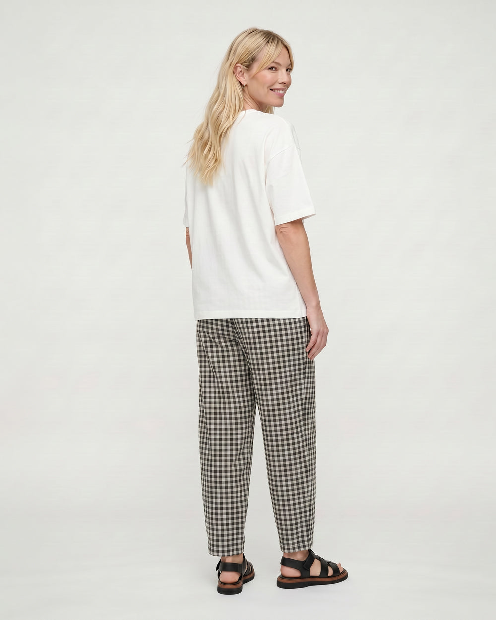 PREORDER Kate Black Check Barrel Leg Trouser