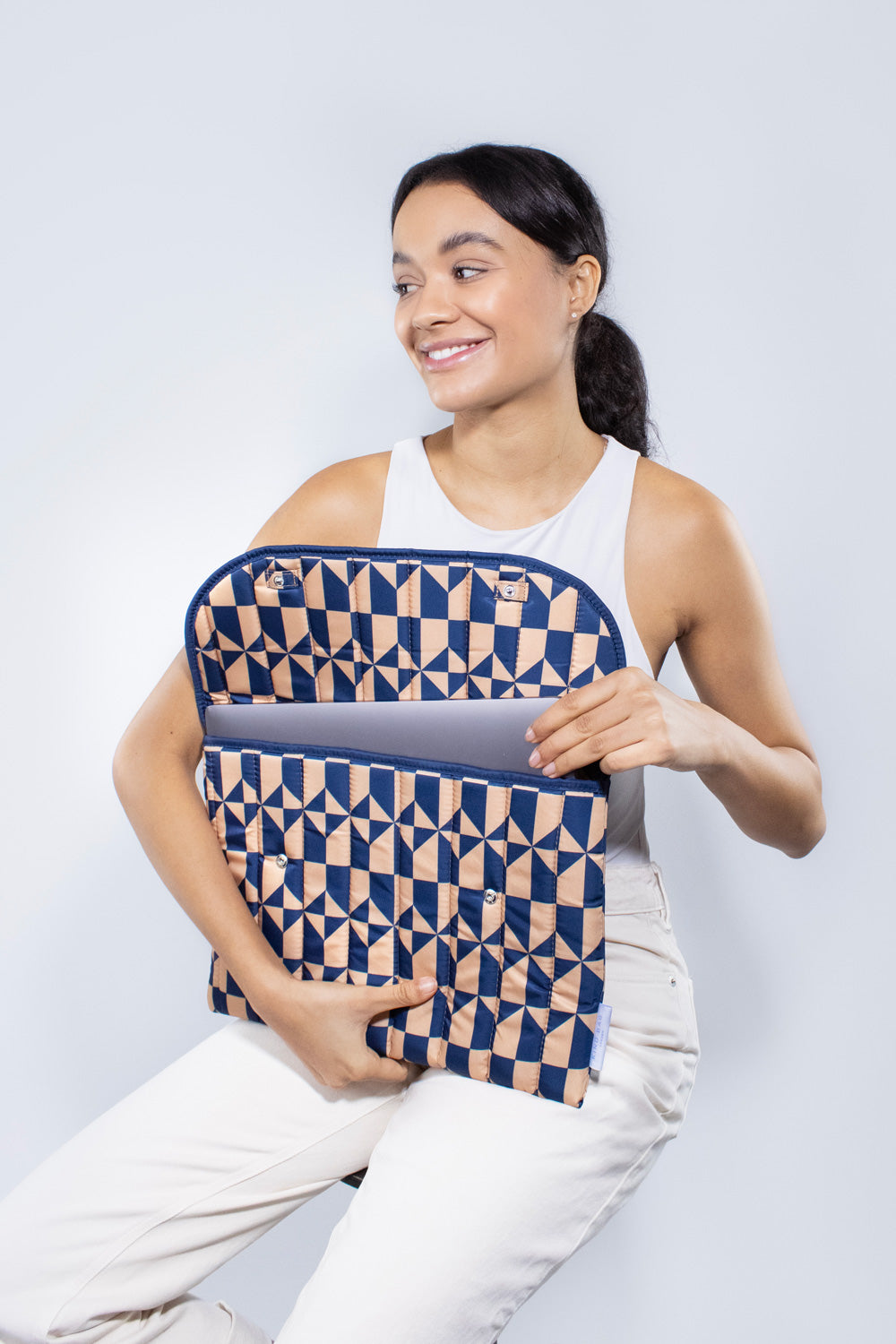16 Inch Navy & Brown Laptop Sleeve